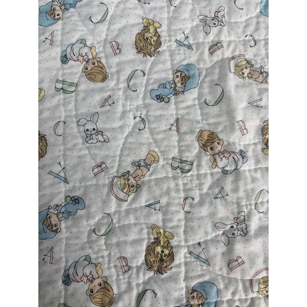 Vintage Precious Moments Baby Quilt Now I Lay Me Down To Sleep Embroidered White